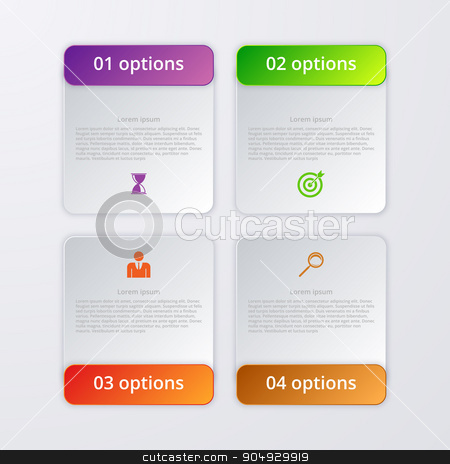 To use this stock image in your creative project, please select the size you need over to the right and click the "Add to Cart" button.
Your downloaded image will come with the Cutcaster watermark removed so don’t worry about the watermark you see on this page. Vector illustration infographics four options. stock vector clipart, Vector illustration of four square infographics. Stock vector by Amelisk