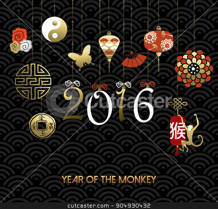To use this stock image in your creative project, please select the size you need over to the right and click the "Add to Cart" button.
Your downloaded image will come with the Cutcaster watermark removed so don’t worry about the watermark you see on this page. Chinese new year 2016 monkey symbol decoration stock vector clipart, 2016 Happy Chinese New Year of the Monkey. Traditional holiday decoration ornaments and culture icons with text. EPS10 vector. by Cienpies Design