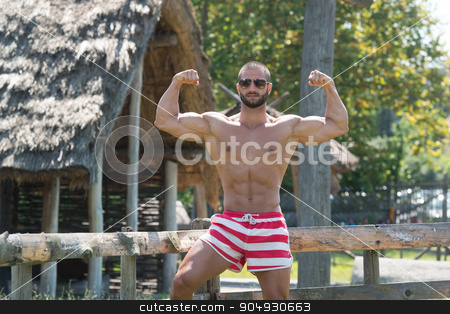 To use this stock image in your creative project, please select the size you need over to the right and click the "Add to Cart" button.
Your downloaded image will come with the Cutcaster watermark removed so don’t worry about the watermark you see on this page. Double Biceps Pose Outdoors In Summer stock photo, Portrait Of A Physically Fit Man Showing His Well Trained Body Outdoors In Summer Time by Jasminko Ibrakovic