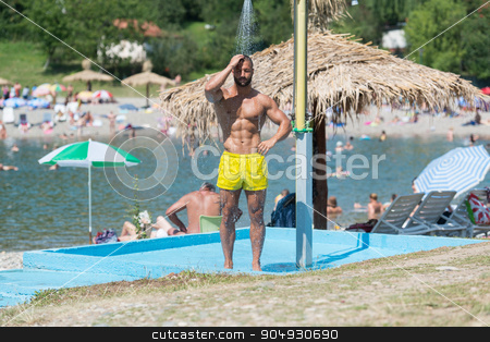 To use this stock image in your creative project, please select the size you need over to the right and click the "Add to Cart" button.
Your downloaded image will come with the Cutcaster watermark removed so don’t worry about the watermark you see on this page. Handsome Muscle Man Takes A Shower Outdoors stock photo, Handsome Man Doing A Shower In A Pool Spa Outdoors by Jasminko Ibrakovic