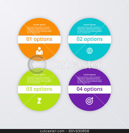 To use this stock image in your creative project, please select the size you need over to the right and click the "Add to Cart" button.
Your downloaded image will come with the Cutcaster watermark removed so don’t worry about the watermark you see on this page. Vector illustration infographics four options. stock vector clipart, Vector illustration infographics four circles. Stock vector by Amelisk