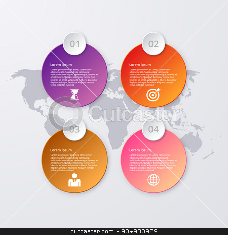 To use this stock image in your creative project, please select the size you need over to the right and click the "Add to Cart" button.
Your downloaded image will come with the Cutcaster watermark removed so don’t worry about the watermark you see on this page. Vector illustration of infographics four options stock vector clipart, Vector illustration of circles infographics. Stock vector by Amelisk