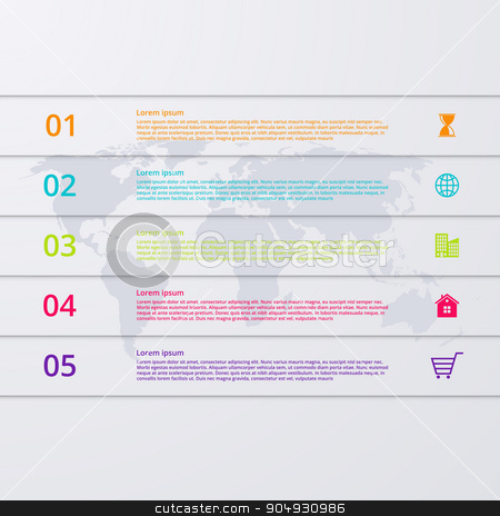 To use this stock image in your creative project, please select the size you need over to the right and click the "Add to Cart" button.
Your downloaded image will come with the Cutcaster watermark removed so don’t worry about the watermark you see on this page. Vector illustration infographics stock vector clipart, Vector illustration infographic five options. Stock vector by Amelisk