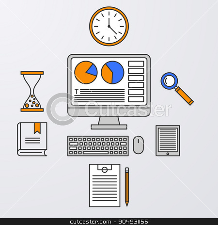 To use this stock image in your creative project, please select the size you need over to the right and click the "Add to Cart" button.
Your downloaded image will come with the Cutcaster watermark removed so don’t worry about the watermark you see on this page. Vector illustration of a linear design stock vector clipart, Vector illustration of a linear design computer, clock, tablet. by Amelisk