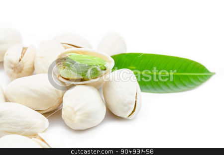 To use this stock image in your creative project, please select the size you need over to the right and click the "Add to Cart" button.
Your downloaded image will come with the Cutcaster watermark removed so don’t worry about the watermark you see on this page. Pistachio nuts. stock photo, Pistachio nuts with green leaf on white background. by Miss. PENCHAN PUMILA