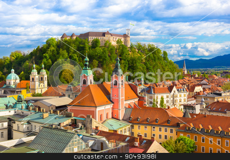 To use this stock image in your creative project, please select the size you need over to the right and click the "Add to Cart" button.
Your downloaded image will come with the Cutcaster watermark removed so don’t worry about the watermark you see on this page. Panorama of Ljubljana, Slovenia, Europe. stock photo, Panorama of the Slovenian capital Ljubljana at sunset. by kasto