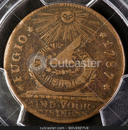 To use this stock image in your creative project, please select the size you need over to the right and click the "Add to Cart" button.
Your downloaded image will come with the Cutcaster watermark removed so don’t worry about the watermark you see on this page. Fugio Copper Coin. stock photo, Fugio copper coin was the first coin to be issued by the New United States in 1787. Many historians say that Benjamin Franklin helped to design this first American coin. by WScott