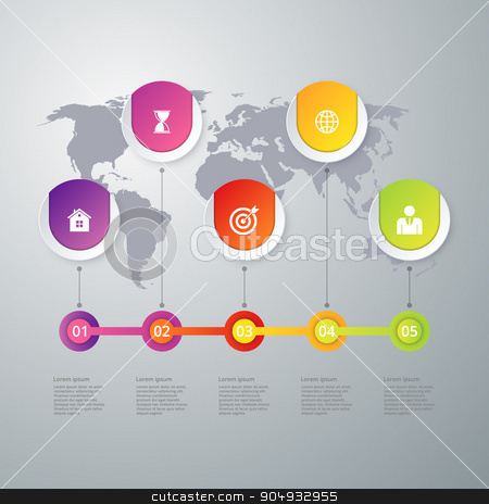 To use this stock image in your creative project, please select the size you need over to the right and click the "Add to Cart" button.
Your downloaded image will come with the Cutcaster watermark removed so don’t worry about the watermark you see on this page. Vector illustration infographics timeline stock vector clipart, Vector illustration infographics timeline five options. Stock vector by Amelisk