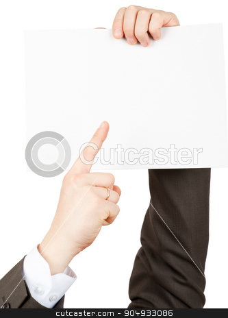 To use this stock image in your creative project, please select the size you need over to the right and click the "Add to Cart" button.
Your downloaded image will come with the Cutcaster watermark removed so don’t worry about the watermark you see on this page. Businessman pointimg at small blank paper stock photo, Businessman pointing at small blank paper on isolated white background by cherezoff