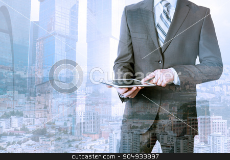 To use this stock image in your creative project, please select the size you need over to the right and click the "Add to Cart" button.
Your downloaded image will come with the Cutcaster watermark removed so don’t worry about the watermark you see on this page. Businessman using tablet stock photo, Businessman using tablet on urban city background by cherezoff