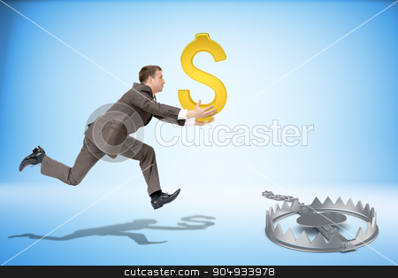 To use this stock image in your creative project, please select the size you need over to the right and click the "Add to Cart" button.
Your downloaded image will come with the Cutcaster watermark removed so don’t worry about the watermark you see on this page. Businessman running forward with dollar sign stock photo, Businessman with dollar sign running forward and beartrap by cherezoff