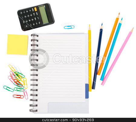 To use this stock image in your creative project, please select the size you need over to the right and click the "Add to Cart" button.
Your downloaded image will come with the Cutcaster watermark removed so don’t worry about the watermark you see on this page. Open notebook with stationery and calculator stock photo, Open notebook with stationery and calculator isolated white background, closeup by cherezoff