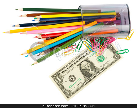 To use this stock image in your creative project, please select the size you need over to the right and click the "Add to Cart" button.
Your downloaded image will come with the Cutcaster watermark removed so don’t worry about the watermark you see on this page. Cash with crayons stock photo, Cash with crayons and paper clips on white background by cherezoff
