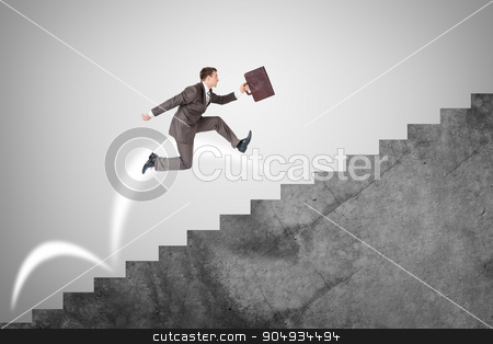 To use this stock image in your creative project, please select the size you need over to the right and click the "Add to Cart" button.
Your downloaded image will come with the Cutcaster watermark removed so don’t worry about the watermark you see on this page. Businessman running up stairs stock photo, Businessman with suitcase running fast up stairs by cherezoff