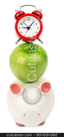 To use this stock image in your creative project, please select the size you need over to the right and click the "Add to Cart" button.
Your downloaded image will come with the Cutcaster watermark removed so don’t worry about the watermark you see on this page. Fresh green apple with alarm clock and piggy bank stock photo, Fresh green apple with alarm clock and piggy bank on isolated white background by cherezoff