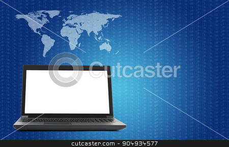 To use this stock image in your creative project, please select the size you need over to the right and click the "Add to Cart" button.
Your downloaded image will come with the Cutcaster watermark removed so don’t worry about the watermark you see on this page. Laptop with world map and figure on blue stock photo, Black laptop with world map and lightspot on blue background by cherezoff