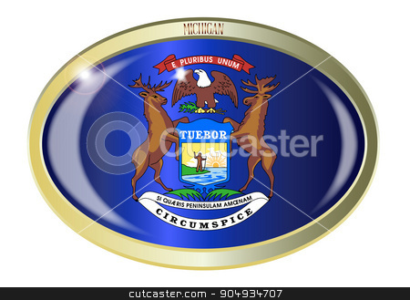 To use this stock image in your creative project, please select the size you need over to the right and click the "Add to Cart" button.
Your downloaded image will come with the Cutcaster watermark removed so don’t worry about the watermark you see on this page. Michigan State Flag Oval Button stock vector clipart, Oval metal button with the Michigan state Flag isolated on a white background by Kotto