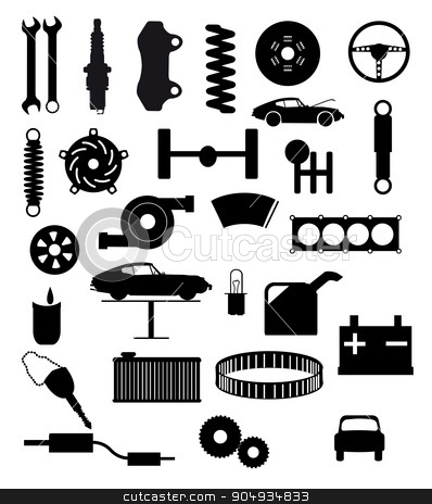 To use this stock image in your creative project, please select the size you need over to the right and click the "Add to Cart" button.
Your downloaded image will come with the Cutcaster watermark removed so don’t worry about the watermark you see on this page. Auto Service Items stock vector clipart, Automobile servis item silhouette icons on a white background by Kotto
