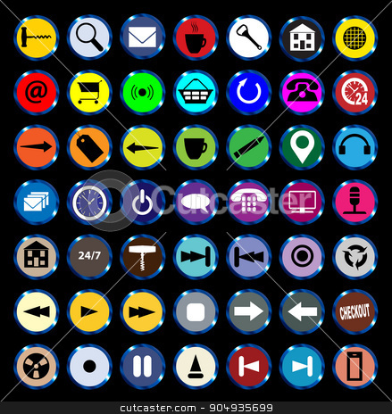 To use this stock image in your creative project, please select the size you need over to the right and click the "Add to Cart" button.
Your downloaded image will come with the Cutcaster watermark removed so don’t worry about the watermark you see on this page. Web Icon Buttons stock vector clipart, A collection of varied round icon buttons by Kotto