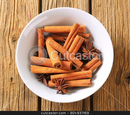 To use this stock image in your creative project, please select the size you need over to the right and click the "Add to Cart" button.
Your downloaded image will come with the Cutcaster watermark removed so don’t worry about the watermark you see on this page. Cinnamon sticks and star anise stock photo, Bowl of cinnamon sticks and star anise by Digifoodstock