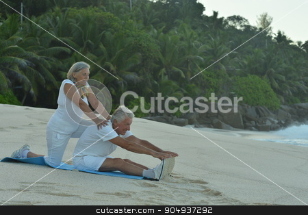 To use this stock image in your creative project, please select the size you need over to the right and click the "Add to Cart" button.
Your downloaded image will come with the Cutcaster watermark removed so don’t worry about the watermark you see on this page. Senior couple exercising in summer stock photo, Happy Senior couple exercising in summer on seashore by Ruslan Huzau