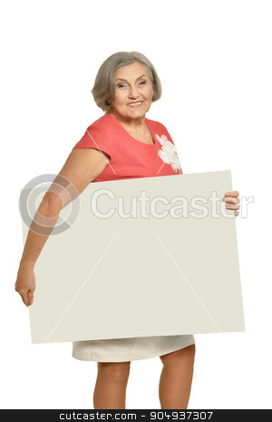 To use this stock image in your creative project, please select the size you need over to the right and click the "Add to Cart" button.
Your downloaded image will come with the Cutcaster watermark removed so don’t worry about the watermark you see on this page. Senior woman with blank stock photo, Senior woman with hands up and white blank by Ruslan Huzau