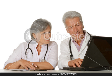 To use this stock image in your creative project, please select the size you need over to the right and click the "Add to Cart" button.
Your downloaded image will come with the Cutcaster watermark removed so don’t worry about the watermark you see on this page. Thoughtful senior doctors sitting with laptop stock photo, Thoughtful senior doctors sitting at table with laptop by Ruslan Huzau