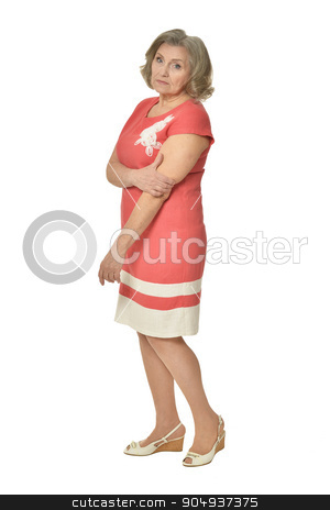 To use this stock image in your creative project, please select the size you need over to the right and click the "Add to Cart" button.
Your downloaded image will come with the Cutcaster watermark removed so don’t worry about the watermark you see on this page. Portrait of senior woman stock photo, Portrait of senior woman in red dress on white background by Ruslan Huzau