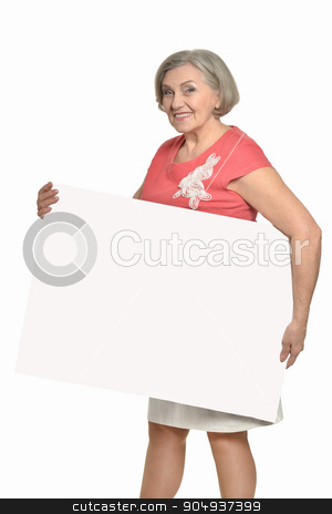 To use this stock image in your creative project, please select the size you need over to the right and click the "Add to Cart" button.
Your downloaded image will come with the Cutcaster watermark removed so don’t worry about the watermark you see on this page. Senior woman with blank stock photo, Senior woman with hands up and white blank by Ruslan Huzau