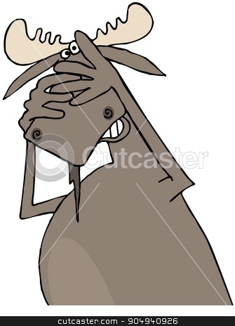 To use this stock image in your creative project, please select the size you need over to the right and click the "Add to Cart" button.
Your downloaded image will come with the Cutcaster watermark removed so don’t worry about the watermark you see on this page. Scared bull moose stock photo, Illustration depicting a scared bull moose covering his eyes. by Dennis Cox