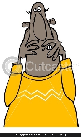 To use this stock image in your creative project, please select the size you need over to the right and click the "Add to Cart" button.
Your downloaded image will come with the Cutcaster watermark removed so don’t worry about the watermark you see on this page. Petrified man stock photo, Illustration depicting a scared man holding his hands in front of his face. by Dennis Cox