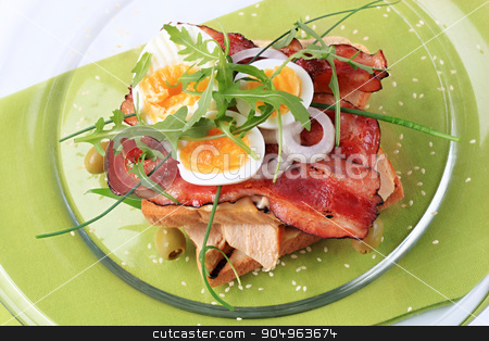 To use this stock image in your creative project, please select the size you need over to the right and click the "Add to Cart" button.
Your downloaded image will come with the Cutcaster watermark removed so don’t worry about the watermark you see on this page. Delicious club sandwich stock photo, Traditional club sandwich without the top slice by Digifoodstock