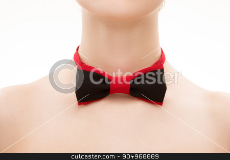 To use this stock image in your creative project, please select the size you need over to the right and click the "Add to Cart" button.
Your downloaded image will come with the Cutcaster watermark removed so don’t worry about the watermark you see on this page. red black tie bow on female neck stock photo, black tie bow on female neck. White background by Kopytin Georgy
