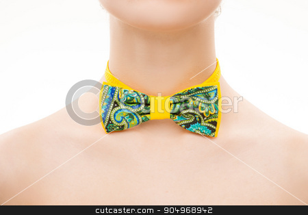 To use this stock image in your creative project, please select the size you need over to the right and click the "Add to Cart" button.
Your downloaded image will come with the Cutcaster watermark removed so don’t worry about the watermark you see on this page. patterned tie bow on female neck stock photo, patterned tie bow on female neck. White background by Kopytin Georgy