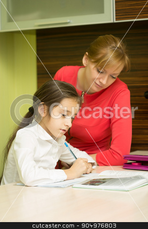 To use this stock image in your creative project, please select the size you need over to the right and click the "Add to Cart" button.
Your downloaded image will come with the Cutcaster watermark removed so don’t worry about the watermark you see on this page. Beautiful school girl doing homework with sexy mother at home stock photo, Beautiful school girl doing homework with mother at home by Kopytin Georgy