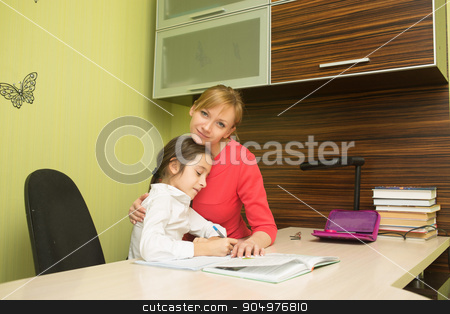 To use this stock image in your creative project, please select the size you need over to the right and click the "Add to Cart" button.
Your downloaded image will come with the Cutcaster watermark removed so don’t worry about the watermark you see on this page. Beautiful school girl doing homework with sexy mother at home stock photo, Beautiful school girl doing homework with mother at home by Kopytin Georgy