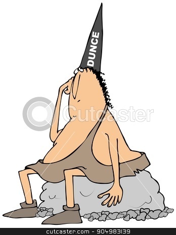 To use this stock image in your creative project, please select the size you need over to the right and click the "Add to Cart" button.
Your downloaded image will come with the Cutcaster watermark removed so don’t worry about the watermark you see on this page. Caveman wearing a dunce hat stock photo, Illustration depicting a chubby caveman sitting on a boulder and wearing a dunce hat. by Dennis Cox