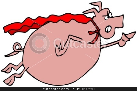 To use this stock image in your creative project, please select the size you need over to the right and click the "Add to Cart" button.
Your downloaded image will come with the Cutcaster watermark removed so don’t worry about the watermark you see on this page. Superhero swine stock photo, Illustration of a flying pig with a cape rippling in the wind. by Dennis Cox
