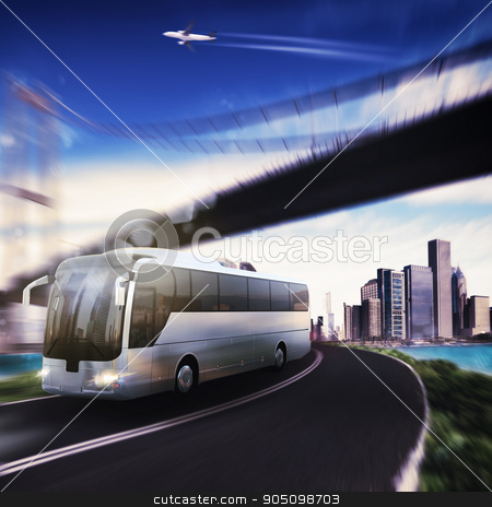 To use this stock image in your creative project, please select the size you need over to the right and click the "Add to Cart" button.
Your downloaded image will come with the Cutcaster watermark removed so don’t worry about the watermark you see on this page. Transport stock photo, Bus on road with bridge and aircraft by Federico Caputo