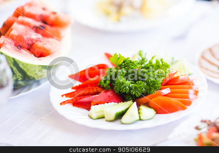 To use this stock image in your creative project, please select the size you need over to the right and click the "Add to Cart" button.
Your downloaded image will come with the Cutcaster watermark removed so don’t worry about the watermark you see on this page. table with fresh vegetables stock photo, Seasonal table with fresh vegetables and fruit by Satura86