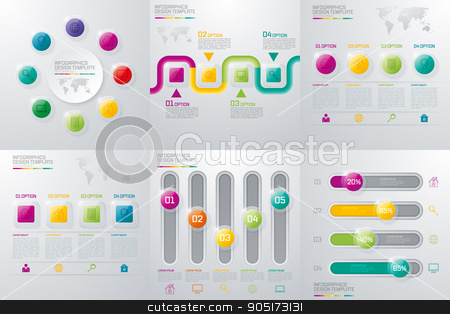 To use this stock image in your creative project, please select the size you need over to the right and click the "Add to Cart" button.
Your downloaded image will come with the Cutcaster watermark removed so don’t worry about the watermark you see on this page. Set with infographics stock vector clipart, Set with infographics. Data and information visualization. Template. Stock vector by Amelisk