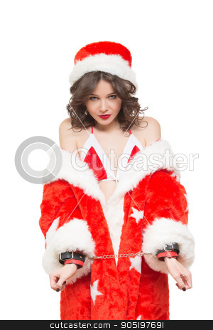 Sexy Snow Maiden Headphones For Sex Games Isolated On White Background Santa Girl Sexy Snow Maiden Headphones For Sex Games Isolated On White Background Santa Girl