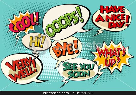 To use this stock image in your creative project, please select the size you need over to the right and click the "Add to Cart" button.
Your downloaded image will come with the Cutcaster watermark removed so don’t worry about the watermark you see on this page. Set of retro comic bubbles pop art phrases stock vector clipart, Set of retro comic bubbles pop art phrases vector. Wats up. Very well. See you soon. Have a nice day Hi, Bye, Cool, Ooops by studiostoks