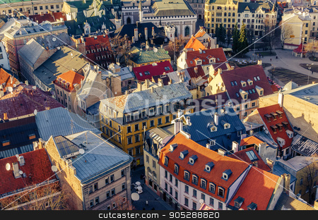 To use this stock image in your creative project, please select the size you need over to the right and click the "Add to Cart" button.
Your downloaded image will come with the Cutcaster watermark removed so don’t worry about the watermark you see on this page. Riga, Latvia: aerial view of Old Town stock photo, Riga, Latvia: aerial view of Old Town in the spring by krivinis