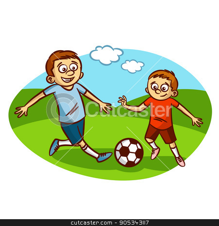 To use this stock image in your creative project, please select the size you need over to the right and click the "Add to Cart" button.
Your downloaded image will come with the Cutcaster watermark removed so don’t worry about the watermark you see on this page. Dad and son playing football stock vector clipart, Dad and son playing football Clipart Vector illustration by ichbinsam