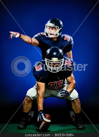 To use this stock image in your creative project, please select the size you need over to the right and click the "Add to Cart" button.
Your downloaded image will come with the Cutcaster watermark removed so don’t worry about the watermark you see on this page. american football players men isolated stock photo, two american football players men isolated on colorful black background by Ishadow
