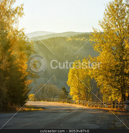 To use this stock image in your creative project, please select the size you need over to the right and click the "Add to Cart" button.
Your downloaded image will come with the Cutcaster watermark removed so don’t worry about the watermark you see on this page. Rural landscape with old road in autumn forest stock photo, Rural landscape with old road in autumn forest against the backdrop the mountains by serkucher