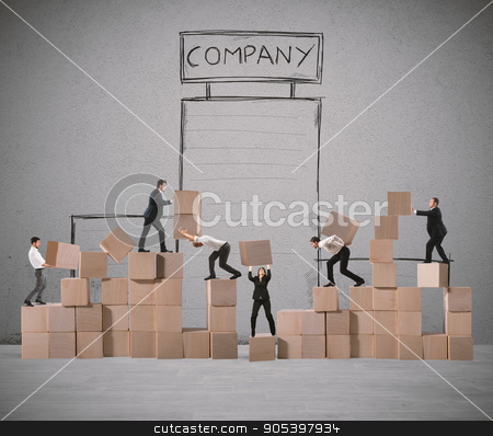 To use this stock image in your creative project, please select the size you need over to the right and click the "Add to Cart" button.
Your downloaded image will come with the Cutcaster watermark removed so don’t worry about the watermark you see on this page. Team of businesspeople build a new company stock photo, Team of businesspeople build a construction with wood cubes by Federico Caputo