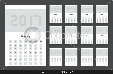 To use this stock image in your creative project, please select the size you need over to the right and click the "Add to Cart" button.
Your downloaded image will come with the Cutcaster watermark removed so don’t worry about the watermark you see on this page. Vector modern calendar 2017 on black stock vector clipart, Vector modern calendar 2017 on black background by petr zaika
