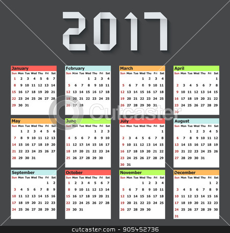 To use this stock image in your creative project, please select the size you need over to the right and click the "Add to Cart" button.
Your downloaded image will come with the Cutcaster watermark removed so don’t worry about the watermark you see on this page. Vector modern calendar 2017 on black stock vector clipart, Vector modern calendar 2017 on black background by petr zaika